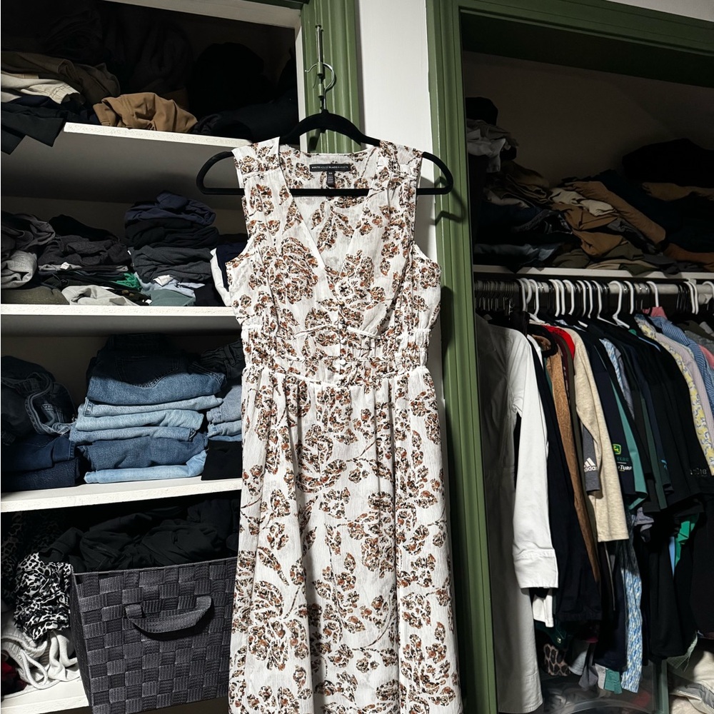 White House Black Market Brown Floral Midi Dress